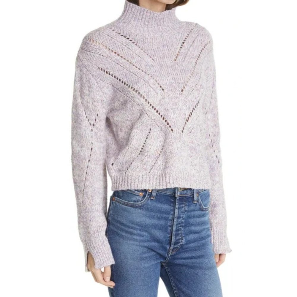 Line NWT $155 M Lavender Marl Uma Stitch Mock Neck Sweater